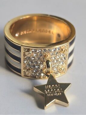 Henri Bendel Gold Pavé Charm Ring w/ Star Pendant + Dust Bag | NWOT | Sz 8
